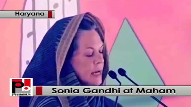 Sonia Gandhi at Meham, Haryana hits out at Modi for making hollow promises