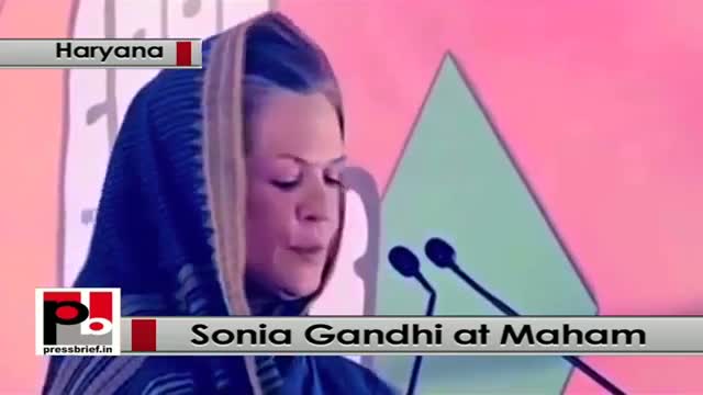 Sonia Gandhi at Meham, Haryana urges people to support Congress for development
