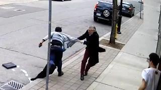 Robber gets beat down by Toronto restaurateur with Canadian hockey fighting moves video