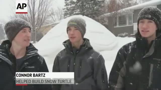 Minnesota Snow Turtle Measures 12 Feet Tall Video