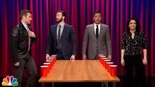 Team Flip Cup with Chris and Scott Evans vs. Jimmy and Gloria Fallon