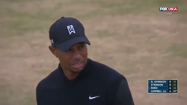 Tiger Woods dead-tops fairway metal 2nd shot on 18th at Chambers Bay 2015 US Open