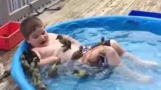 Kid Goes Swimming with a Bunch of Ducklings