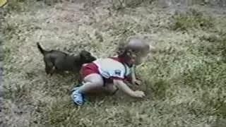 Dog Bites Baby's Pants and Hangs On for Dear Life