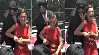 Akshay Kumar Holds Amy Jackson While Falling At Singh Is Bling Trailer Launch