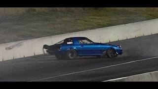 RX7 GETS OUT OF SHAPE AND HITS THE WALL AT SYDNEY DRAGWAY