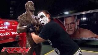 Sting destroys Seth Rollins statue: WWE Raw, September 7, 2015
