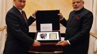 Putin gifts Gandhi's notes, Indian sword of Bengal to Modi