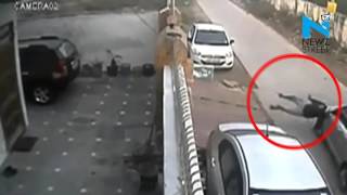 CCTV footage captures speeding car tosses man to death