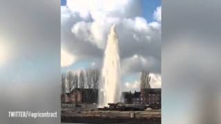 Spectacular Huge GEYSER Spraying water 120ft inthe air on building site in Halewood, Mersyeside