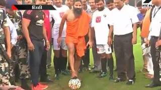 Baba Ramdev Playing Football At Charity Match In Delhi
