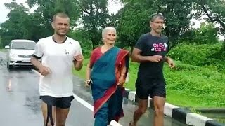 Milind Soman's mother joins him barefoot in a saree for marathon