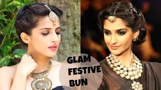 Sonam Kapoor's EASY Bun Hairstyle For Party/Wedding/Festival- Celebrity Hairstyles-Indian Hairstyles
