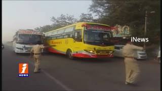 RTA Officers Whip on Private Buses for Violating Rules Shamshabad iNews