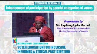 Presentation by : Ms. Liqabang Lydia Macheli, Civic Education Officer, EC, Lesotho