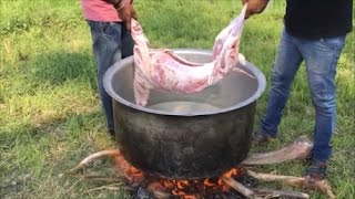 Cooking a 7 KG Goat in My Village - Cooking Mutton Kulambu Using a Traditional Meat Tenderizer