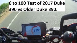 0 to 100 Test of 2017 Duke 390 vs Older Duke 390.