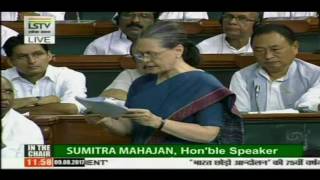 Congress President Smt. Sonia Gandhi's address to Lok Sabha on Quit India's 75th anniversary