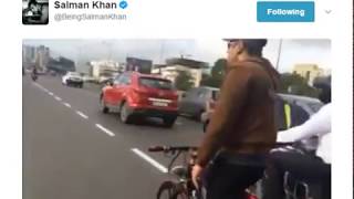 Salman Khan Riding Being Human Cycle On Mumbai Road