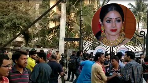 Media & Fans Gather Outside The Celebration Sports Club To pay their last respects to Sridevi
