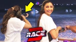 Daisy Shah Learning RIFLE Shooting On RACE 3 SETS | Salman Khan
