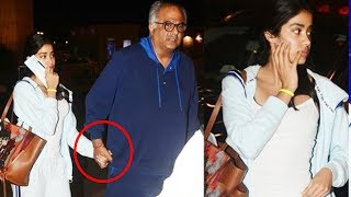Dad Boney Kapoor Holds Hand Of SAD Janhvi Kapoor At Mumbai Airport As She leaves For Dhadak Shoot