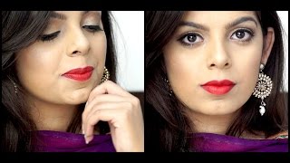 Indian Festive Makeup | Golden Smokey Eye + Red Lips | Diwali Makeup Tutorial 2016