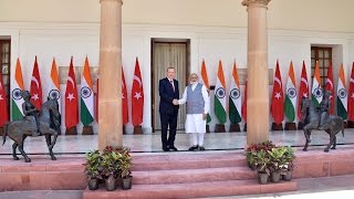 PM Modi with President of Turkey Recep Tayyip Erdoğan at Exchange of Agreements and Press Statements
