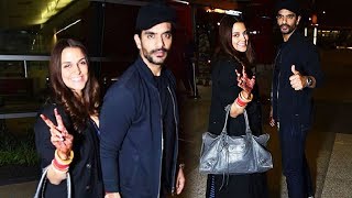 Newly Wed Couple Angad Bedi And Neha Dhupia Leave For HONEYMOON At USA | Spotted At Mumbai Airport