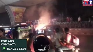 CAR CAUGHT FIRE AT PILLER 30 MEHIDIPATNAM TV11 NEWS 5TH APR 2017