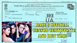 RACE 3 Official Censor Certificate And Proper RUN Time