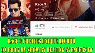 Race 3 becomes the 1st movie on book my show to complete one lakh users likes breaking Avengers IW