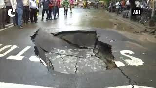 Portion of road caves in near Marine Lines after heavy rainfall