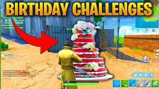 FORTNITE BIRTHDAY CHALLENGES - HOW TO GET FREE BACK BLING SPRAY PAINT AND BIRTHDAY CAKE LOCATIONS