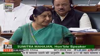 There is no change in the status-quo at the face-off site in Doklam: Smt. Sushma Swaraj in Lok Sabha