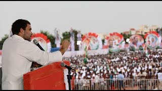 Congress President Rahul Gandhi addresses a gathering in Hyderabad