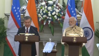 PM Modi with President of Uzbekistan Shavkat Mirziyoyev at a Joint Press Meet