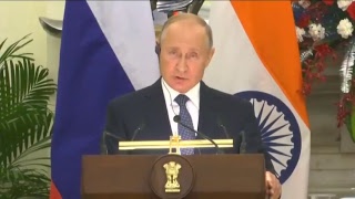 PM Shri Narendra Modi with Russian President Vladimir Putin at a Joint Press Meet