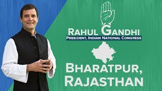 Congress President Rahul Gandhi addresses a gathering in Bharatpur, Rajasthan