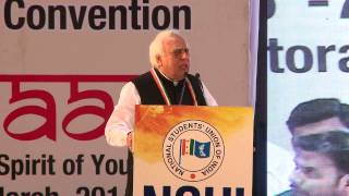 Kapil Sibbal addresses the NSUI National Convention at Talkatora Stadium, New Delhi