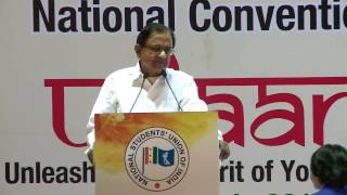 Union Minister P. Chidambaram addresses the NSUI National Convention at Talkatora Stadium, New Delhi