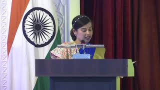 Welcoming EAM in Sanskrit at Indian Community event in Dushanbe