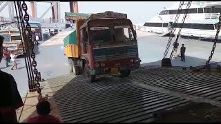 See what happened when trail of truck loading done in ro pax ferry service in Ghogha