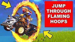 Jump through FLAMING HOOPS with a QUADCRASHER - ALL LOCATIONS WEEK 5 CHALLENGE FORTNITE