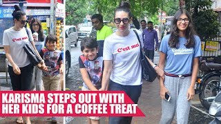 Karisma Kapoor Steps Out With Her Kids Sameira and Kiaan For A Coffee Treat
