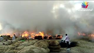 VIDEO: ગોંડલના માર્કેટ યાર્ડમાં લાગી ભીષણ આગ, આગમાં મરચા ભરેલી બોરીઓ બળીને ખાખ