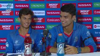 Afghanistan captain Naveen-ul-Haq and player of the match Azmatullah Omarzai after their quarter-final win over New Zealand ICC U19 Cricket World Cup