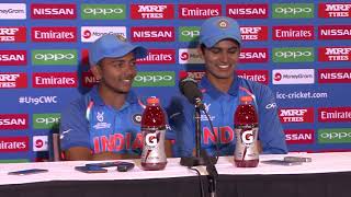 India captain Prithvi Shaw and player of the match Shubman Gill after the semi-final victory over Pakistan