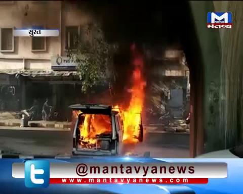 Surat: A parked ambulance van catches fire in Lal Darwaja