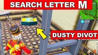 Search the letter 'M' in Dusty Divot Location Week 4 Challenges Fortnite